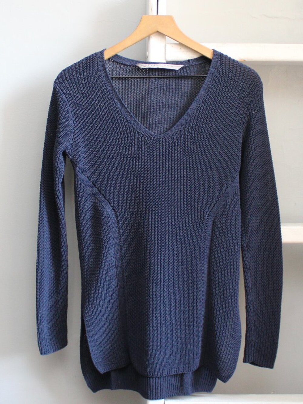 Athleta Highline V-Neck Knit Sweater Tunic Dress Navy Blue Size XS